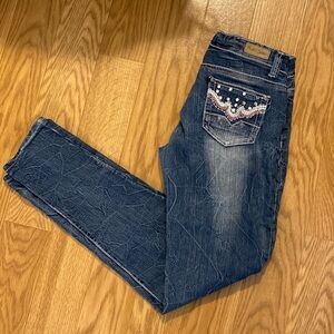 KABA Teen Girls Blue Distressed Skinny Blue  Jeans (Size 7)